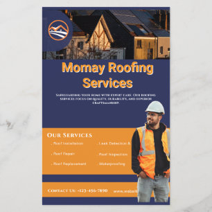 Blue Gold White Roofing Contractor Custom Flyer