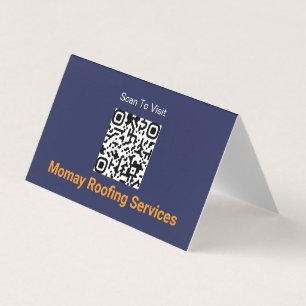 Blue Gold White Roofing Contractor QR Code Business Card