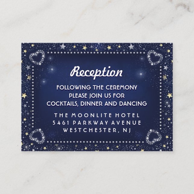Blue Gold & White Stars Matching Wedding Reception Enclosure Card (Front)