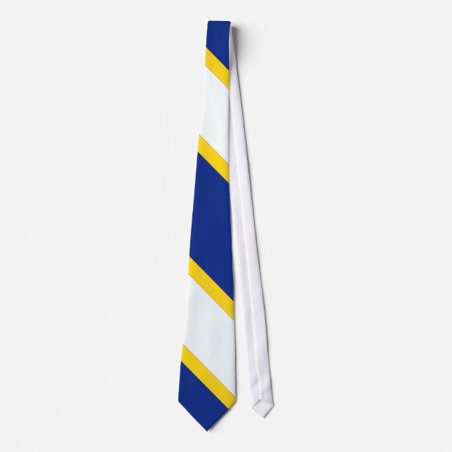 Blue Gold & White Striped Necktie. Tie (Front)