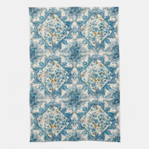 Blue Gold & White Talavera Azulejo Tile Look 3 Tea Towel