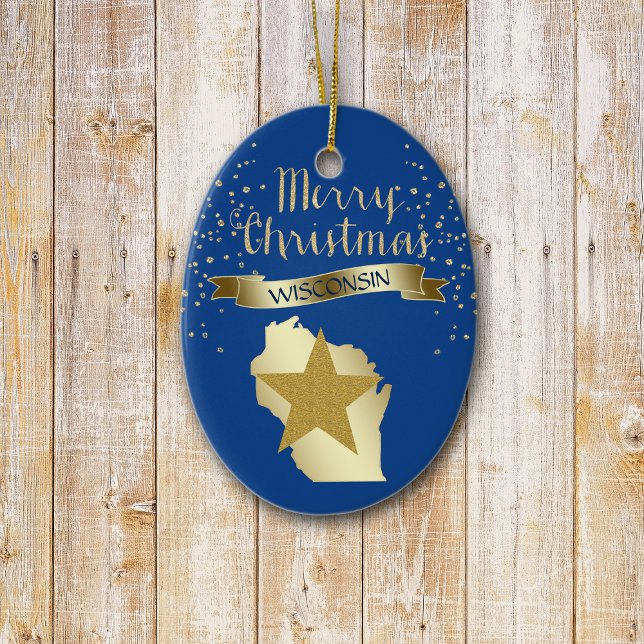 Blue Gold Wisconsin Star Ceramic Tree Decoration (Creator Uploaded)