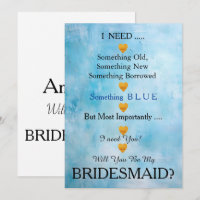 Blue & Gold with Heart Will You Be my Bridesmaid I