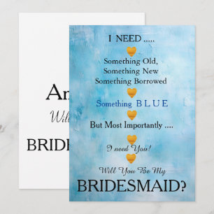 Blue & Gold with Heart Will You Be my Bridesmaid I Invitation