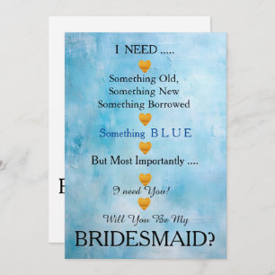 Blue & Gold with Heart Will You Be my Bridesmaid I Invitation