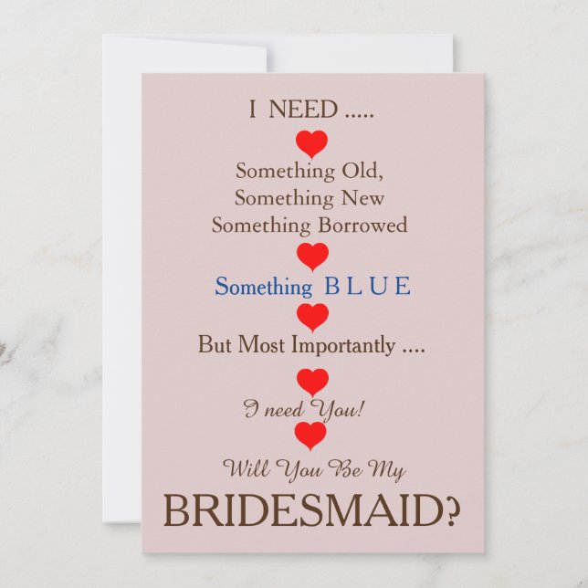Blue & Gold with  Heart Will You Be my Bridesmaid  Invitation (Front)