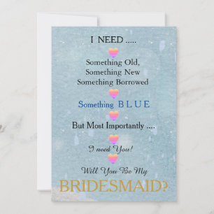 Blue & Gold with Heart Will You Be my Bridesmaid Invitation