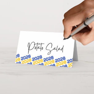 Blue & Gold Yellow Grad Class Year Folding Food or Place Card