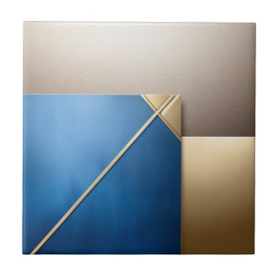 Blue, golden and white geometric pattern tile