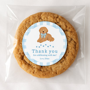 Blue Golden Doodle Birthday Thank You Favor Classic Round Sticker