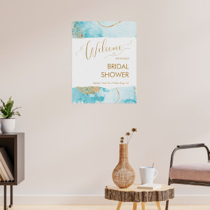 Blue Golden Lake Watercolor Bridal Shower Welcome Poster