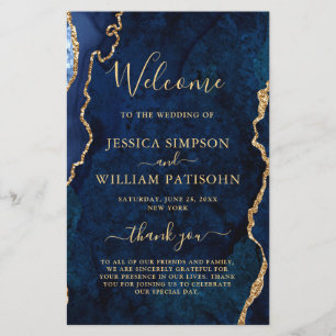 Blue Golden Marble Agate Wedding Ceremony Program