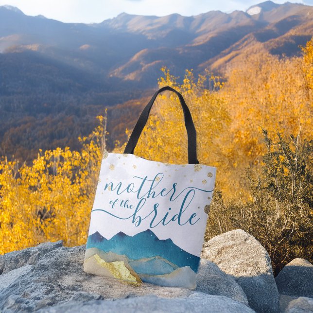 Blue Golden Mountains Wedding Mother of the Bride Tote Bag (Creator Uploaded)