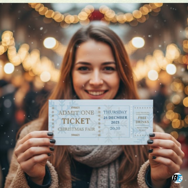Blue & Golden Simple Fair Christmas Ticket Invitation (ENTRY PASS TICKET)