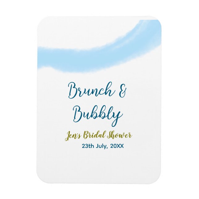 Blue golden watercolor bubbly and brunch bridal sh magnet (Vertical)