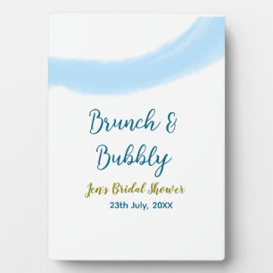 Blue golden watercolor bubbly and brunch bridal sh plaque