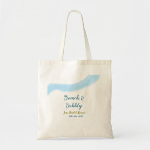 Blue golden watercolor bubbly and brunch bridal sh tote bag