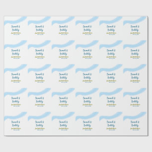 Blue golden watercolor bubbly and brunch bridal sh wrapping paper