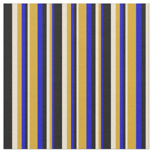 Blue, Goldenrod, Beige & Black Coloured Lines Fabric