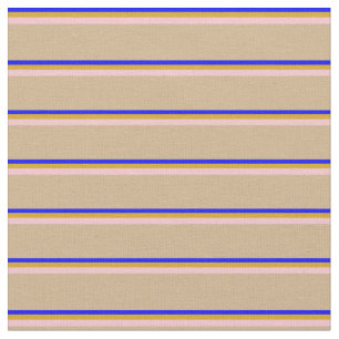Blue, Goldenrod, Pink & Tan Pattern of Stripes Fabric