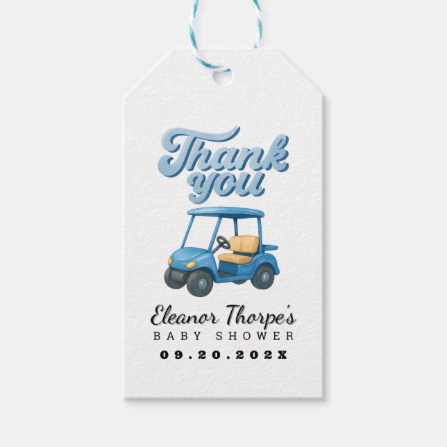 Blue Golf Baby Shower Thank You Tag (Front)