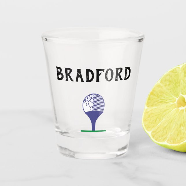 Blue Golf Ball on Tee Golfer Name Dad Grandpa etc Shot Glass (Front)