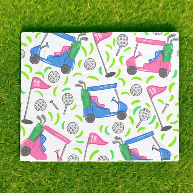 Blue Golf Cart 18th Hole Flag Preppy Bright Fleece Blanket (Creator Uploaded)