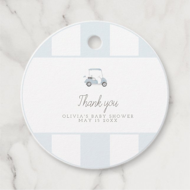 Blue golf cart gift favour tag (Front)