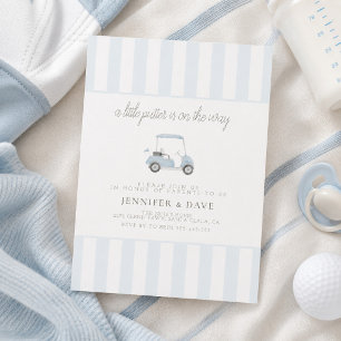 Blue golf cart little putter on the way invitation