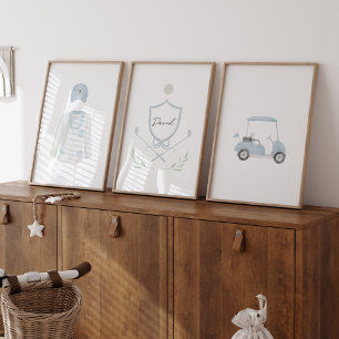 Blue golf custom name set of 3 poster