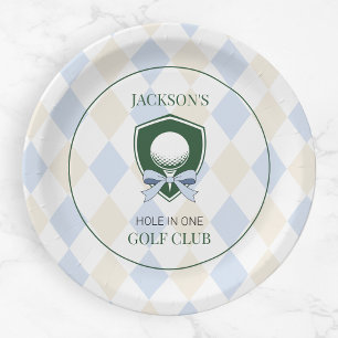 Blue Golf  Hole in One Boys Sports 1st Birthday Paper Plate