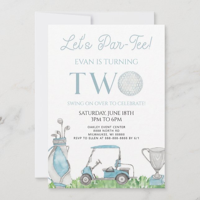 Blue Golf Par-Tee 2nd Birthday Invitation (Front)