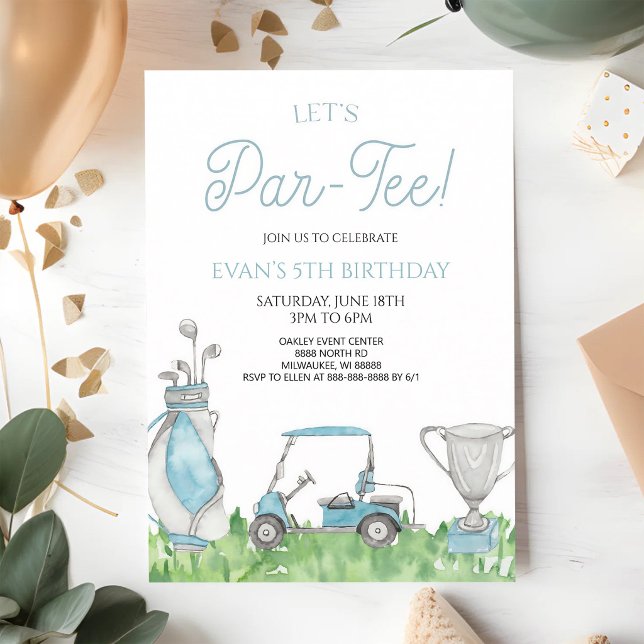 Blue Golf Par-Tee Birthday for Boys Invitation (Creator Uploaded)