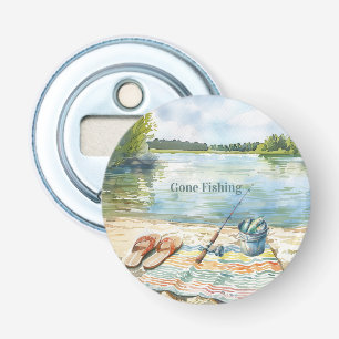 Blue Gone Fishing Bucket Lake Bottle Opener