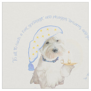 Blue Goodnight Westie with Candle  Fabric