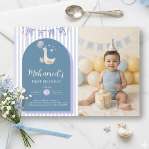 Blue Goose First Birthday custom Photo Invitation