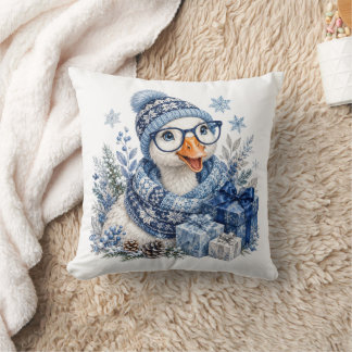 Blue Goose Winter Christmas Hanukkah Gift Cushion