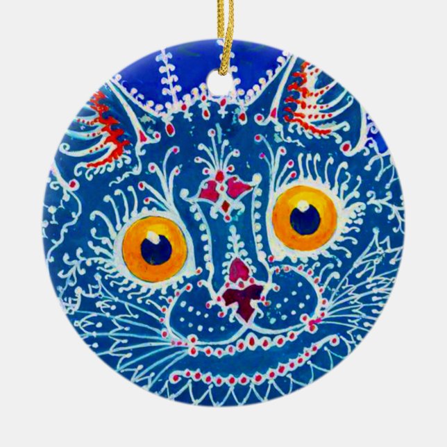 Blue Gothic Cat Ceramic Tree Decoration (Front)