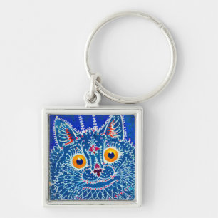 Blue Gothic Cat Key Ring