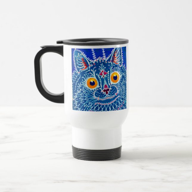 Blue Gothic Cat Travel Mug (Left)