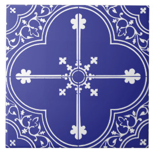 Blue Gothic Clover Cross Vintage Antique Tile