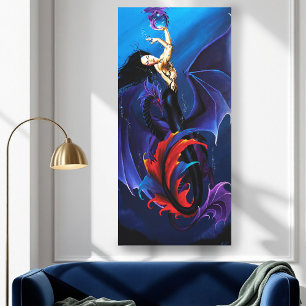 Blue Gothic Dragons Mermaid Fantasy Purple Canvas Print