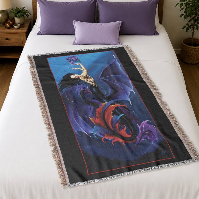 Blue Gothic Dragons Mermaid Fantasy Purple  Throw Blanket (Creator Uploaded)