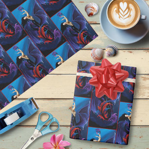 Blue Gothic Dragons Mermaid Fantasy Purple  Wrapping Paper