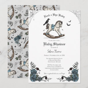 Blue Gothic Floral Rocking Horse Baby Shower Invitation