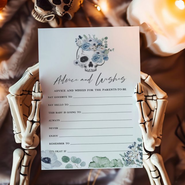Blue Gothic Floral Skull Advice and Wishes Game (Floral Skull Baby Shower Advice and Wishes Game)