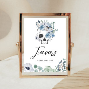 Blue Gothic Floral Skull Baby Shower Favours Sign
