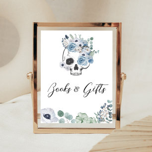 Blue Gothic Floral Skull Books and Gifts Sign