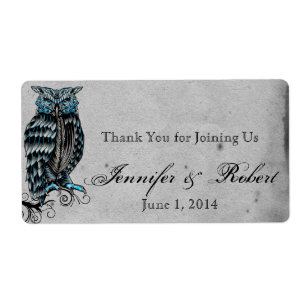 Blue Gothic Owl Posh Water Bottle Label