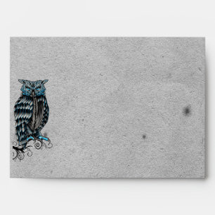 Blue Gothic Owl Posh Wedding Envelope